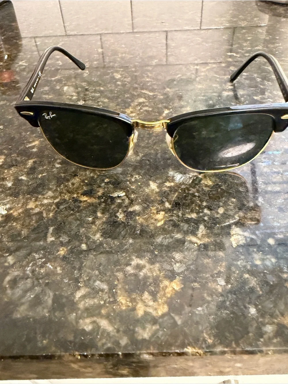 Ray-Ban Clubmaster Sunglasses in Black and Gold with Dark Green Lenses